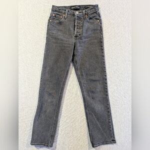 Denim Forum The Arlo High Rise Jeans Women's 23 X 28 Faded Black Straight Leg